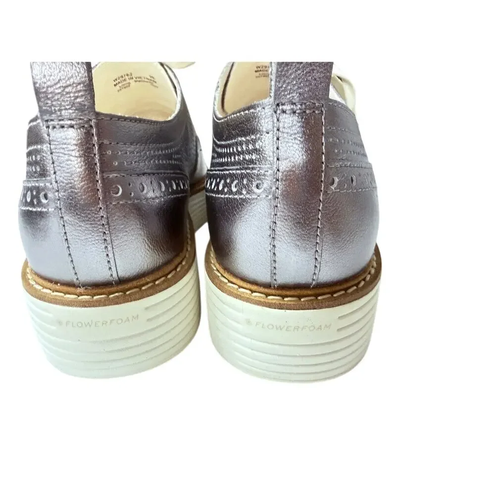 Cole Haan Metallic Pewter Grand Wingtip  Oxfords Sz 9B Platform Lace Up Shoes